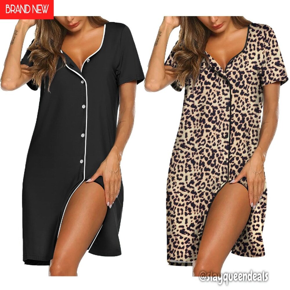 Soft V-Neck Button Down Sleepshirt 2-Pack Nightgown Women's Sleepwear